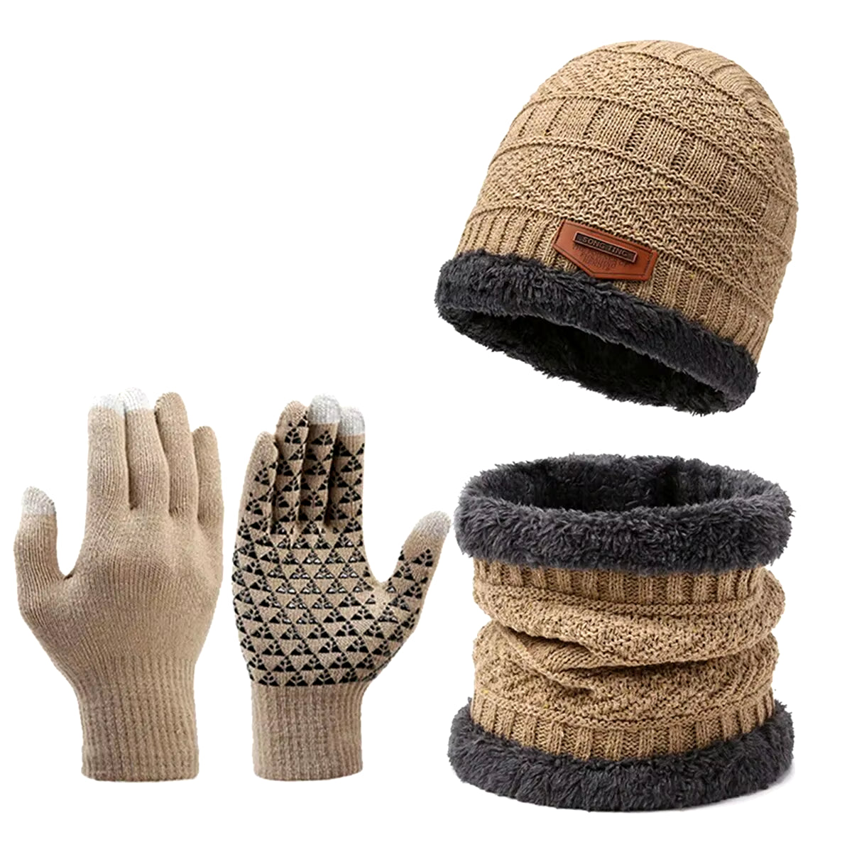 Men'S Windproof Hat, Outdoor Winter Scarf, Gloves, Three-Piece Neckline, One plus Cashmere Insulated Knit Hat Official Website
