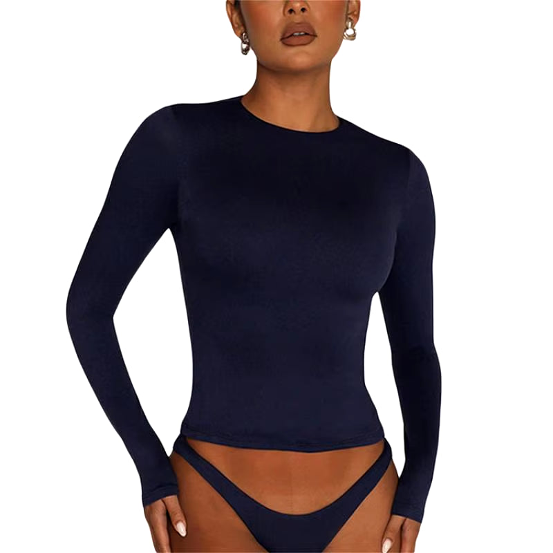 Chic Women's Long Sleeve Slim Fit Crop Top - Y2K Casual Streetwear Tee for Spring & Autumn
