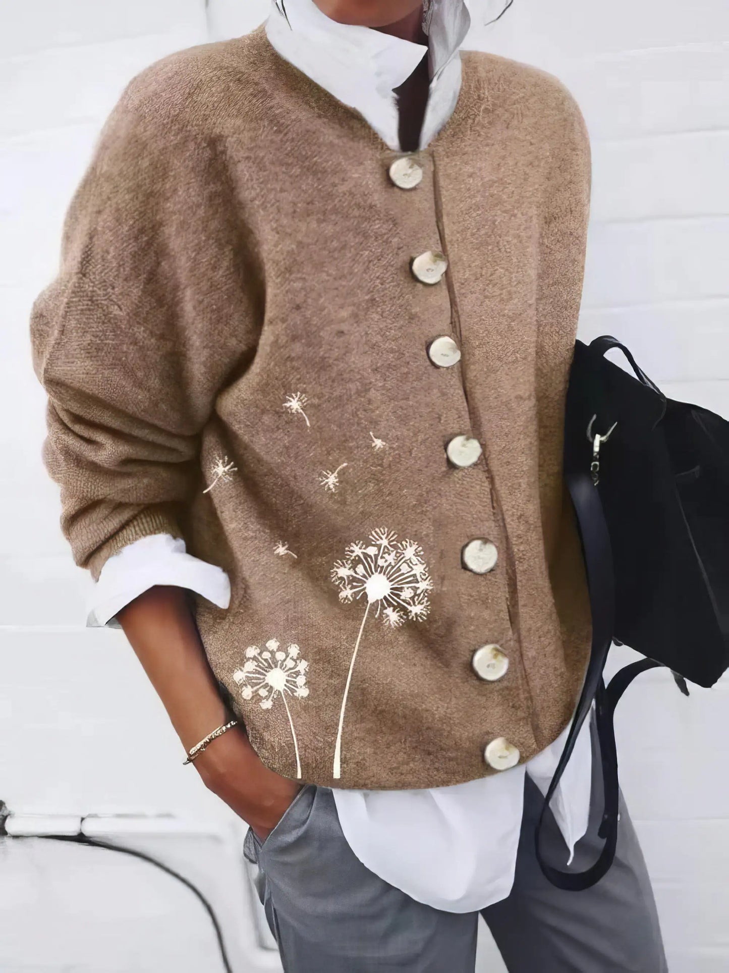 Cashmere Cardigan Wool Printed Long Sleeve