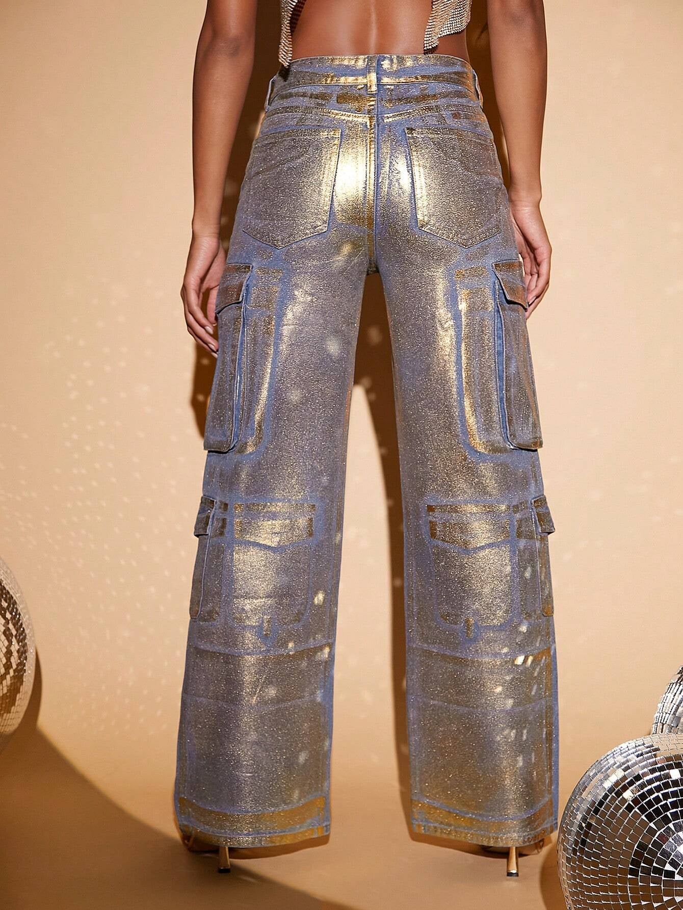 Flap Pocket Wide Leg Jeans