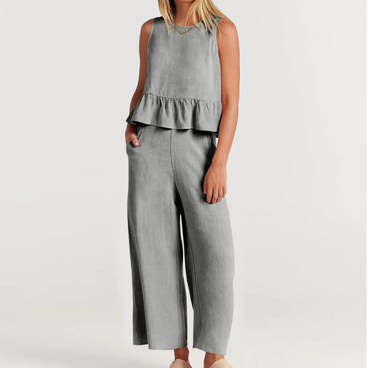 Sleeveless Top and Wide Leg Pants