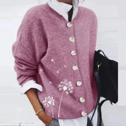 Cashmere Cardigan Wool Printed Long Sleeve